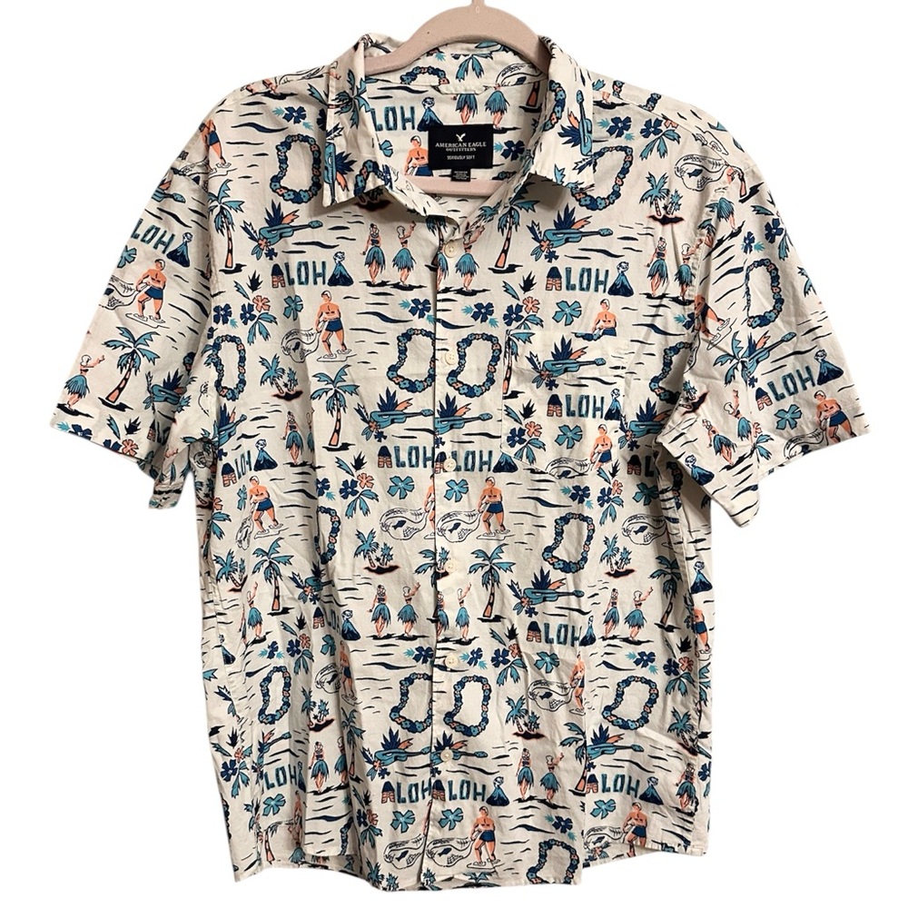 American Eagle Hawaiian Shirt Unisex Aloha Beach Hula GirlsTheme Short Sleeve M